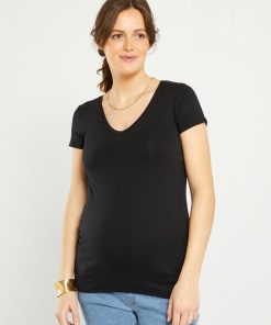 T-shirt grossesse à col V - noir