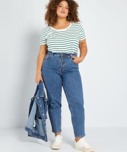 Jean mom taille haute 28L - 5 poches - Bleu