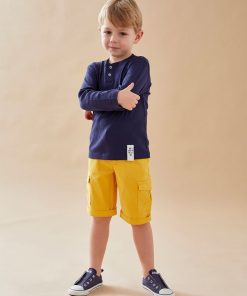 T-shirt henley longues manches, - Bleu
