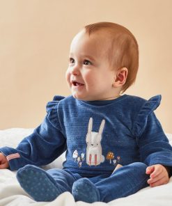 Pyjama 1 pièce lapin en velours, - Bleu