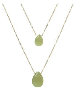 Collier abelia en alliage de métal et jade vert finition plaqué or 18K - Vert