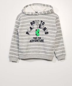 Sweat à capuche imprimé rayures - Gris