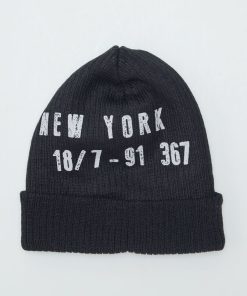 Bonnet en maille avec imprimé devant - Noir