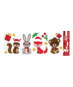 Stickers gel Noël pour fenêtres - Animaux de la forêt - Multicolore