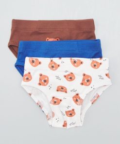 Lot de 3 slips en jersey - Bleu/marron/blanc