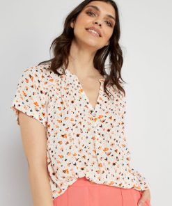 Blouse fluide imprimée - Orange