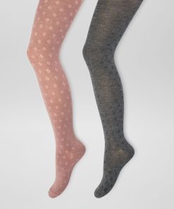 Lot de 2 collants en maille pointelle - Gris/mauve