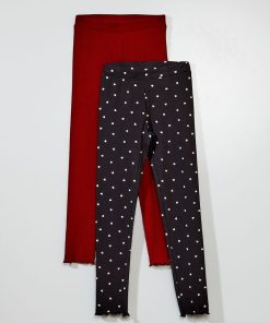 Lot de 2 leggings côtelés - Rouge/noir