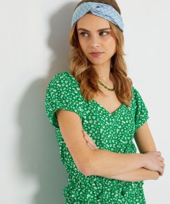 T-shirt à motifs avec taille élastiquée - Vert
