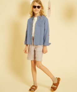Chemise en lin col mao - bleu grisé