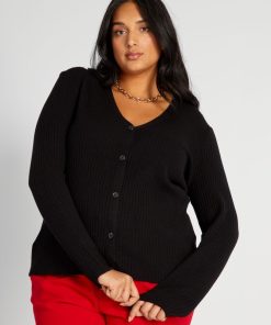 Gilet en maille côtelée encolure V - noir