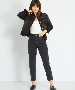 Jean mom à taille très haute - L32 - Noir
