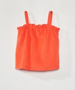 Débardeur uni en éponge - rouge corail