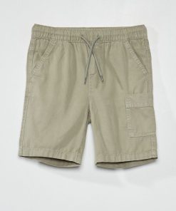 Bermuda uni à taille élastiquée - Gris vert