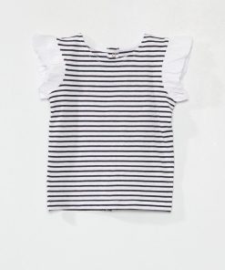 Tee-shirt à manches volantées - rayé bleu