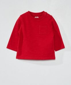 T-shirt à col rond avec poche - Rouge