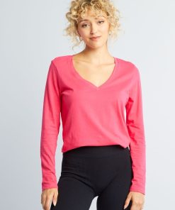 T-shirt col V - Rose