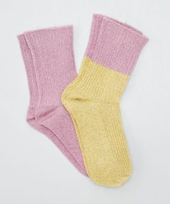 Lot de 2 paires de chaussettes pailletées - Jaune/rose