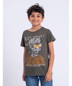 T-shirt manches courtes col rond pur coton NOUMICK-J - Kaki
