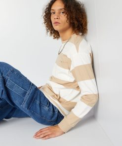 T-shirt en jersey à rayures - Blanc/beige
