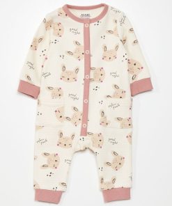 Pyjama en nid d'abeille imprimé lapin - Beige/rose