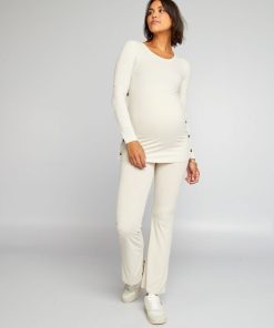 Ensemble grossesse tee-shirt + pantalon rib - beige