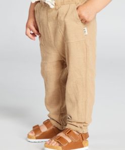 Pantalon en lin et en coton - Beige foncé