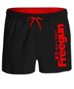 Boardshort Court garçon ceinture élastique Logo Freegun - Noir