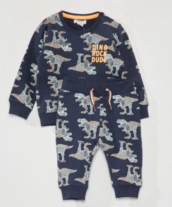Ensemble sweat + pantalon imprimé 'dinosaures' - 2 pièces - Bleu