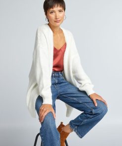 Gilet mi long en maille - Blanc