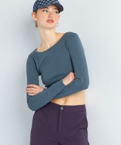 T-shirt cropped côtelé - Gris