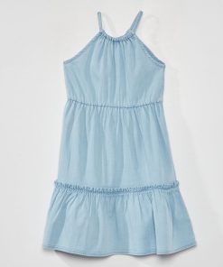 Robe bretelles mi-longue - Bleu