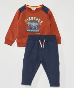 Ensemble sweat + pantalon - 2 pièces - Marron/bleu