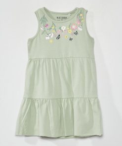 Robe fleurie à étages volantés - kaki