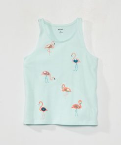 Débardeur en jersey avec motifs fantaisie - Bleu turquoise