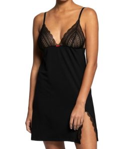 Nuisette en lyocell et dentelle avec noeud Carino - Noir