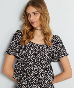 Chemisier façon bustier avec imprimé - Noir