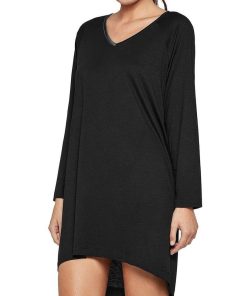 Chemise de nuit manches longues en modal Essence - Noir
