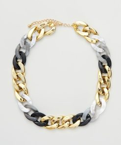 Collier effet chaine - Noir/doré