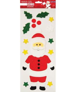 Stickers gel Noël pour fenêtres - Père Noël et Houx - Multicolore