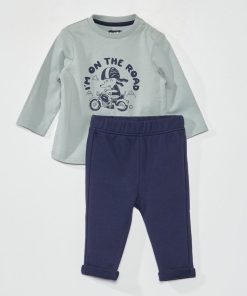 Ensemble tee-shirt imprimé + pantalon french terry - Bleu/marine