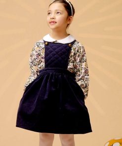 Robe Salopette Fille Velours Bleu Marine ECOLIÈRE - 'LA FAUTE A VOLTAIRE' - Bleu marine