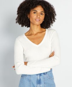 Pull en maille côtelée - Blanc