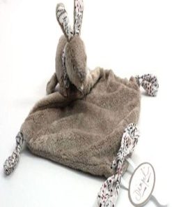 doudou Dimpel Lapin Beige liberty violet Lila Attache Tetine - Beige