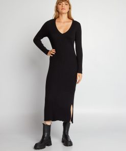 Robe en maille côtelée - noir