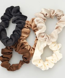Lot de 5 chouchous satinés - Beige/marron