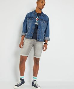 Bermuda en jean à taille standard - Gris clair