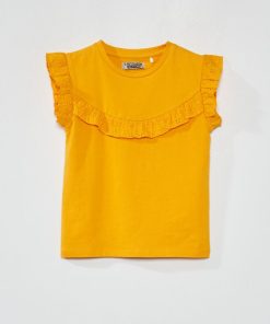 Tee-shirt avec broderie anglaise et volants - Orange