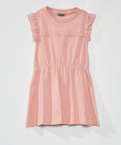 Robe à col rond avec dentelle - rose