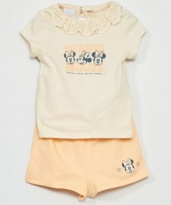 Ensemble tee-shirt + short 'Minnie' - 2 pièces - Blanc/rose